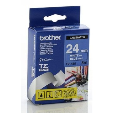 TZ-555 24mm Mavi üzerine Beyaz Laminasyonlu Etiket (TZe Tape)