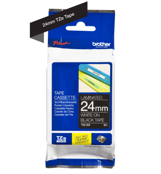 TZe-355 24mm Siyah üzerine Beyaz Laminasyonlu Etiket (TZe Tape)