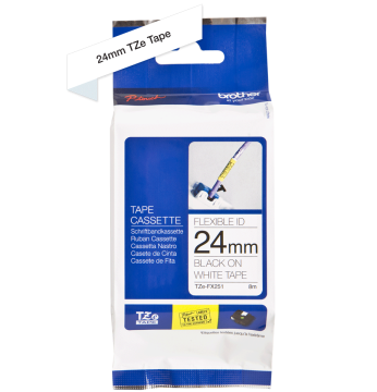 TZe-FX251 24mm Beyaz üzerine Siyah Esnek Laminasyonlu Etiket (TZe Tape)