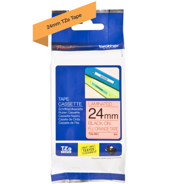 TZe-B51 24mm Fosforlu Sarı üzerine Siyah Laminasyonlu Etiket (TZe Tape)