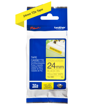 TZe-S651 24mm Sarı üzerine Siyah Güçlü Yapışkanlı Laminasyonlu Etiket (TZe Tape)