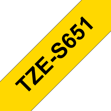 TZe-S651 24mm Sarı üzerine Siyah Güçlü Yapışkanlı Laminasyonlu Etiket (TZe Tape)