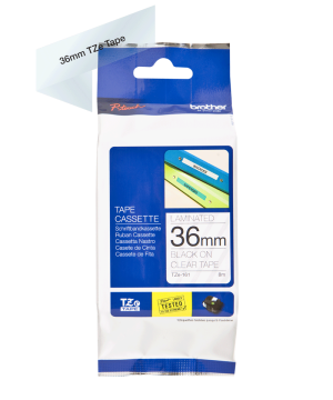 TZe-161 36mm Şeffaf üzerine Siyah Laminasyonlu Etiket (TZe Tape)