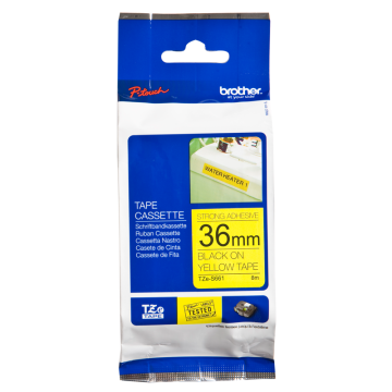 TZe-S661 36mm Sarı üzerine Siyah Güçlü Yapışkanlı Laminasyonlu Etiket (TZe Tape)