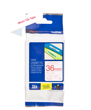 TZe-262 36mm Beyaz üzerine Kırmızı Laminasyonlu Etiket (TZe Tape)