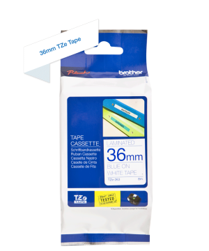TZe-263 36mm Beyaz üzerine Mavi Laminasyonlu Etiket (TZe Tape)