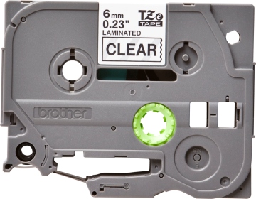 TZe-111 6mm Şeffaf üzerine Siyah Laminasyonlu Etiket (TZe Tape)