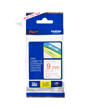 TZe-222 9mm Beyaz üzerine Kırmızı Laminasyonlu Etiket (TZe Tape)