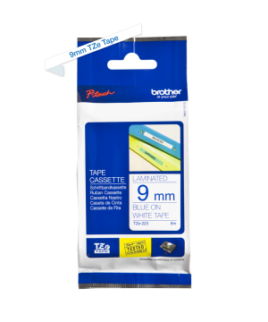 TZe-223 9mm Beyaz üzerine Mavi Laminasyonlu Etiket (TZe Tape)