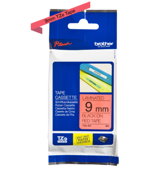 TZe-421 9mm Kırmızı üzerine Siyah Laminasyonlu Etiket (TZe Tape)