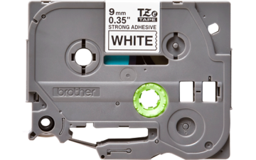 TZe-S221 9mm Beyaz üzerine Siyah Güçlü Yapışkanlı Laminasyonlu Etiket (TZe Tape)
