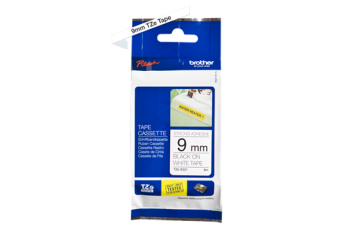 TZe-S221 9mm Beyaz üzerine Siyah Güçlü Yapışkanlı Laminasyonlu Etiket (TZe Tape)
