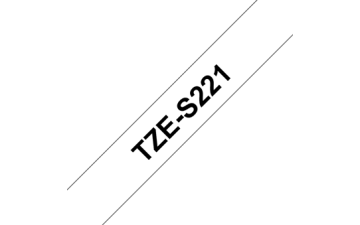 TZe-S221 9mm Beyaz üzerine Siyah Güçlü Yapışkanlı Laminasyonlu Etiket (TZe Tape)