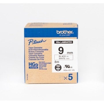 HGe-221 9mm Beyaz üzerine Siyah Yüksek Kaliteli Laminasyonlu Etiket (Tze Tape)