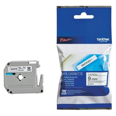 M-K221 9mm Beyaz üzerine Siyah Etiket (M-Tape)