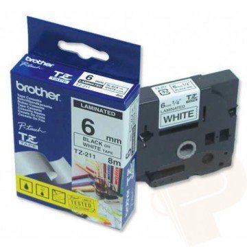 TZ-211 6mm Beyaz üzerine Siyah Laminasyonlu Etiket