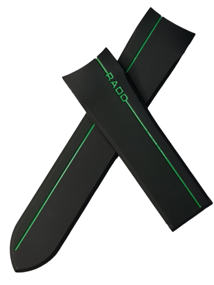 Rado Hyperchrome Yeşil Logolu Siyah Silikon Saat Kordonu