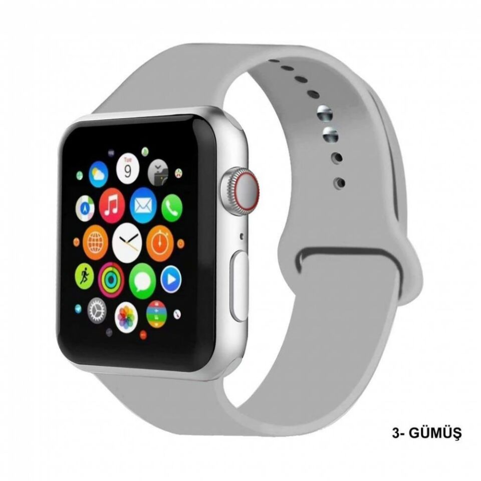 Apple Watch 42 44 45mm Gri Silikon Akıllı Saat Kordonu