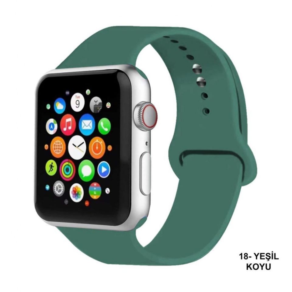 Apple Watch 42 44 45mm Yeşil Silikon Akıllı Saat Kordonu