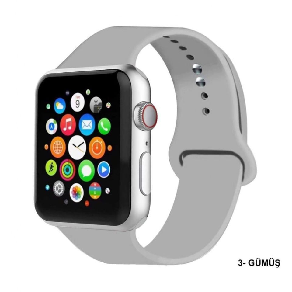 Apple Watch 38 40 41mm Gri Silikon Akıllı Saat Kordonu