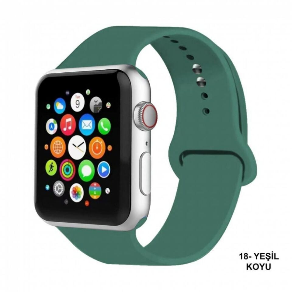 Apple Watch 38 40 41mm Yeşil Silikon Akıllı Saat Kordonu