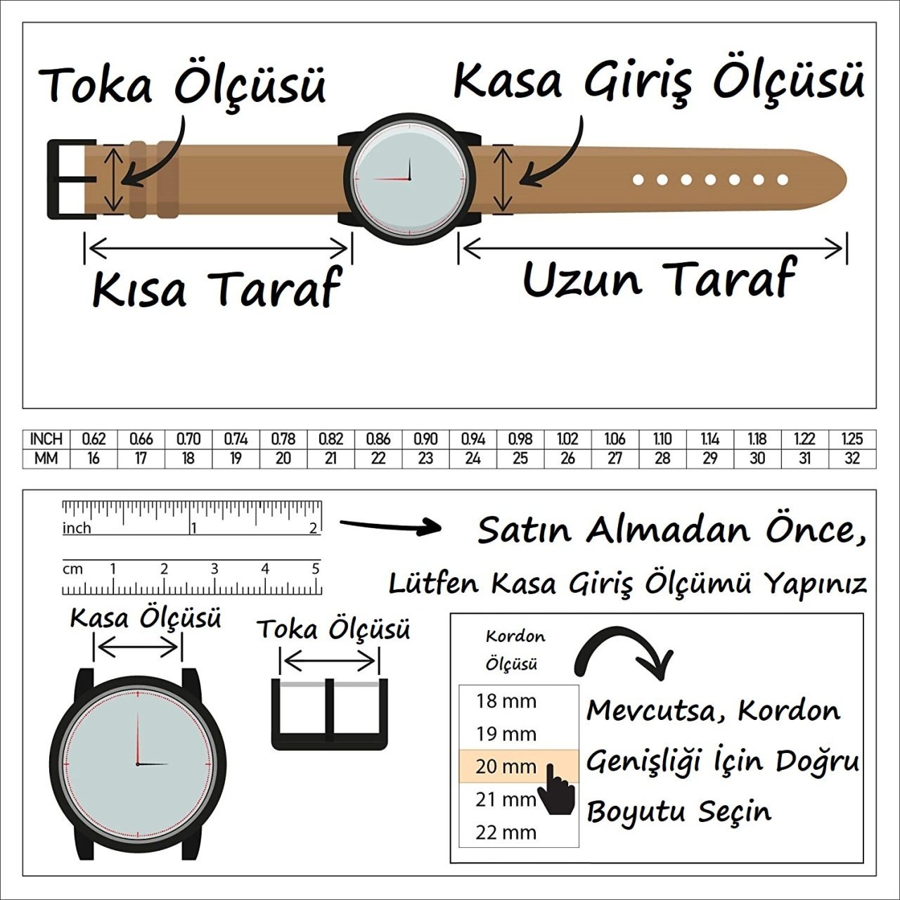 Burberry Uyumlu 20mm Siyah Deri Saat Kordonu