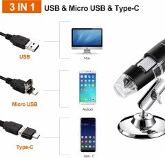 Bysameyee USB Dijital Mikroskop 40X-1000X, 8 LED Büyütme Endoskop Kamera