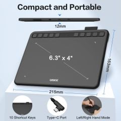 UGEE S640W Kablosuz Grafik Çizim Tableti, 10 Kısayol Tuşlu, 6.5x4 Inc