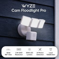 Wyze Floodlight Camera Pro, 2K HD Dış Mekan Güvenlik Kamerası - Beyaz