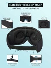 LC-dolida 3D Uyku Maskesi - Bluetooth Kablosuz Müzik - Siyah
