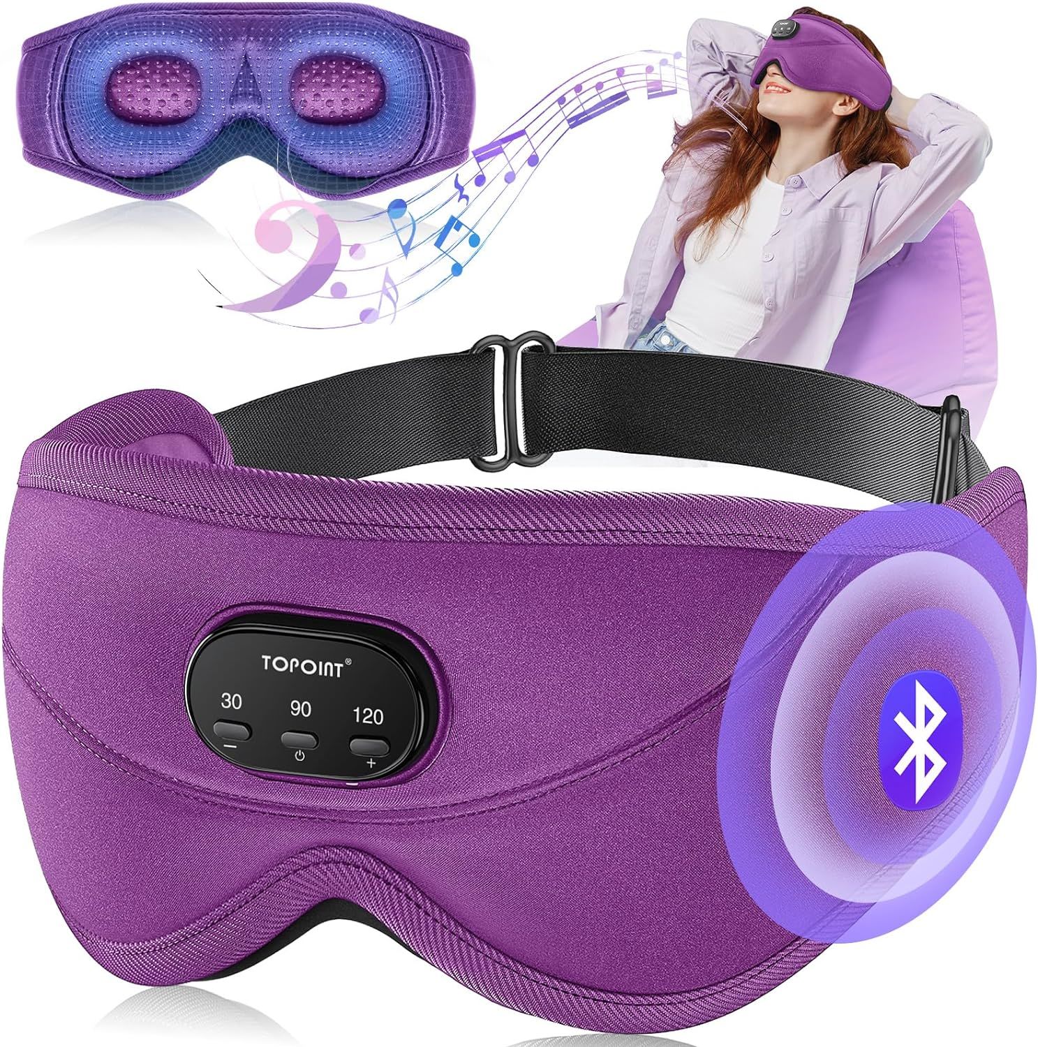 TOPOINT Uyku Kulaklıkları Bluetooth 3D Uyku Maskesi - Mor