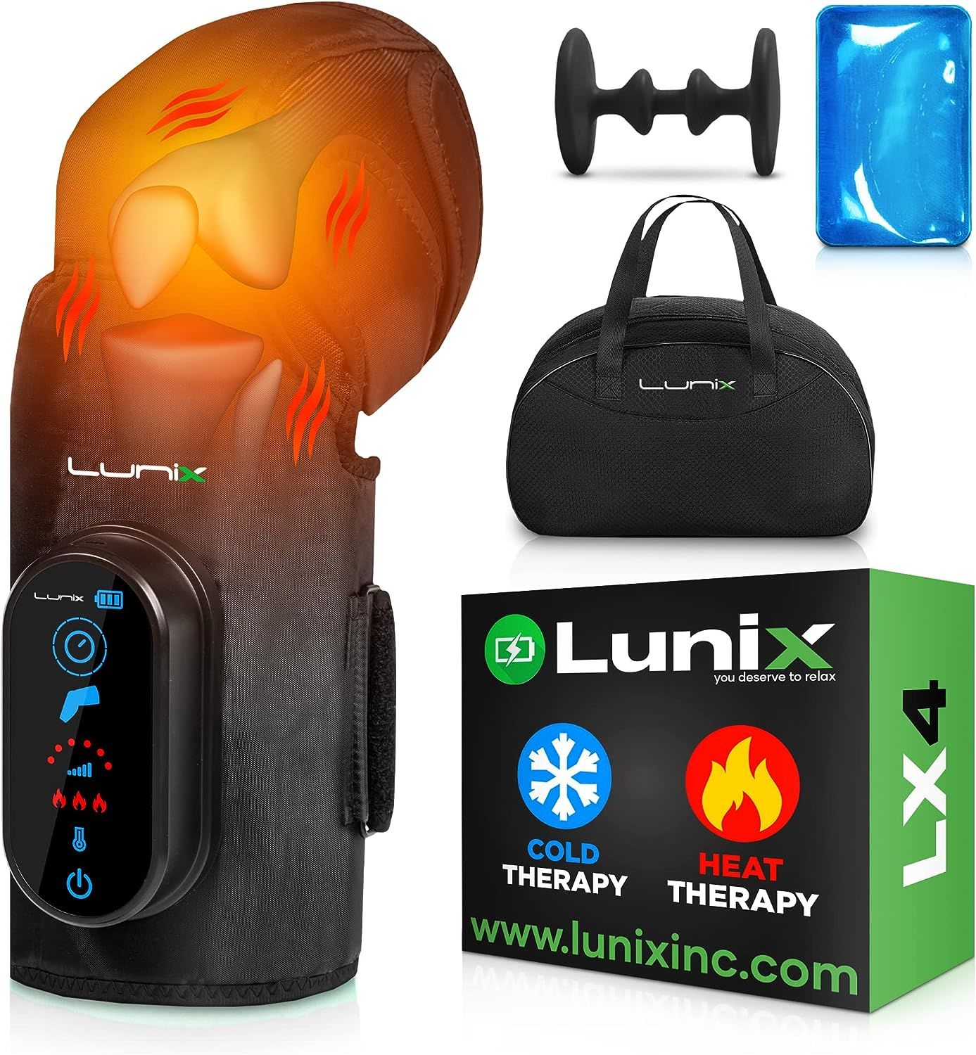 Lunix LX4 Isı ve Sıkıştırmalı Diz Masaj Aleti, Şarj Edilebilir - Siyah