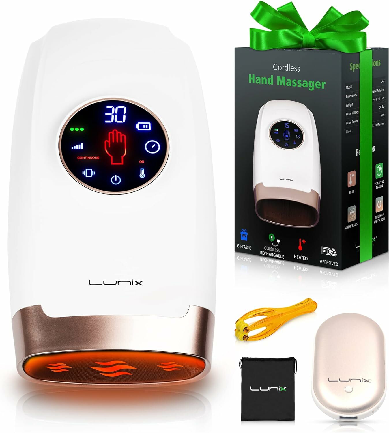 Lunix LX7 Dokunmatik Ekranlı Elektrikli El Masaj Cihazı, Sıkıştırmalı - Beyaz