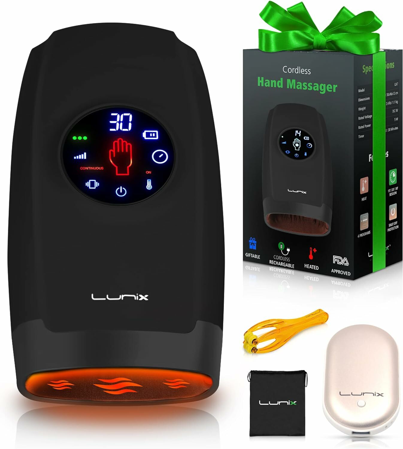 Lunix LX7 Dokunmatik Ekranlı Elektrikli El Masaj Cihazı, Sıkıştırmalı - Siyah