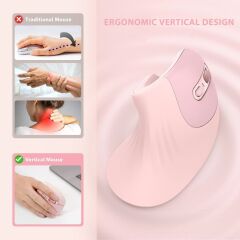 Seenda Ergonomik Kablosuz Dikey Mouse, Bluetooth 4.0+USB - Açık Pembe