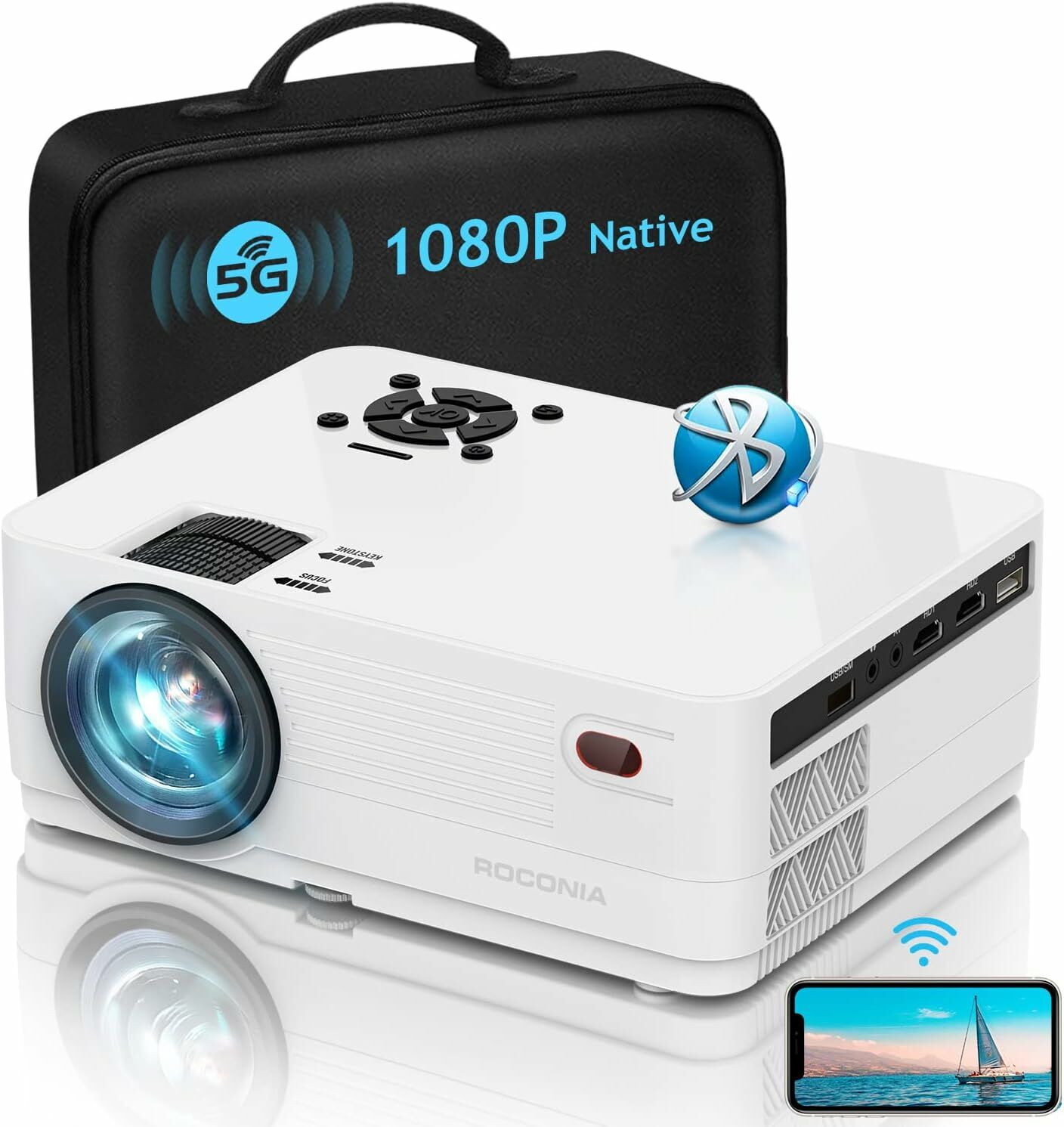 Roconia 12000LM Full HD Film Projektörü, 300 Inc Ekran Desteği 4k - Beyaz