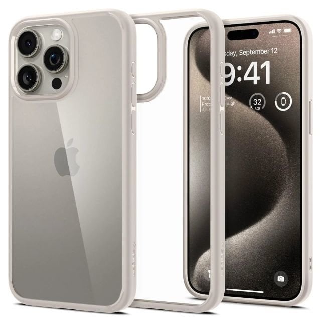 Spigen iPhone 15 Pro Ultra Hibrit Sararma Önleyici Kılıf (2023) Natural Titanium iPhone 15 Pro Max