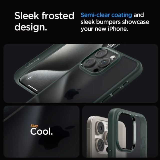 Spigen iPhone 15 Pro Ultra Hibrit Sararma Önleyici Kılıf (2023) Frost Green iPhone 15 Pro Max