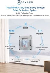 ECOVACS Winbot W1 Pro Pencere Temizleme Robotu, Akıllı Temizlik