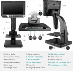 Koolertron 7 Inc LCD Dijital Mikroskop - Çift Lens 2000X