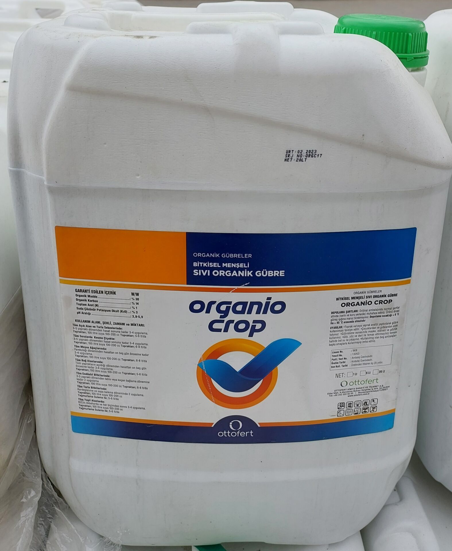 Organik Sıvı Karbonlu Gübre Organio Crop 20 lt