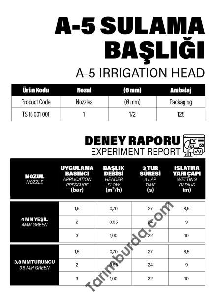 Yağmurlama Sulama Spring A-5 Tek Nozul Çap 1/2