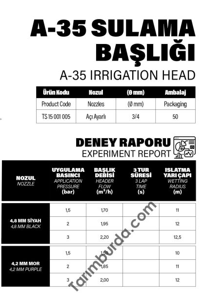 Yağmurlama Sulama Spring A-35 Açılı Çap 3/4