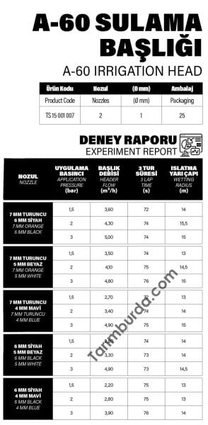 Yağmurlama Sulama Spring A-60 Çift Nozul Çap 1