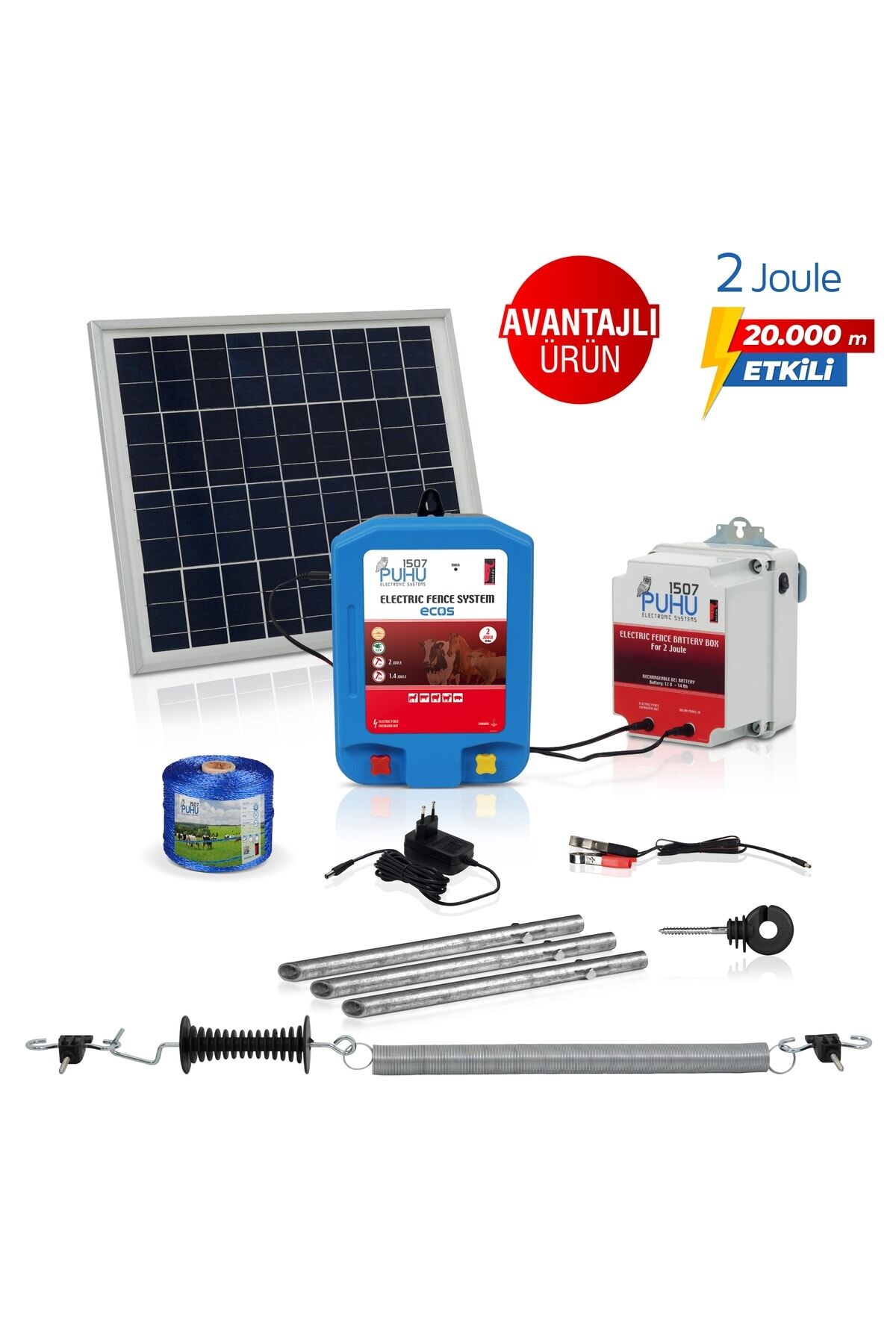 Ecos Güneş Enerjili Elektrikli Çit Cihazı (2 Joule) (Kuruluma Hazır Set)