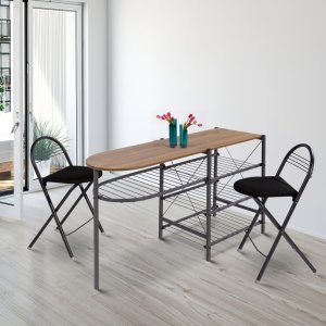 2 Sandalyeli Modern Tel Raflı Mutfak Masası
