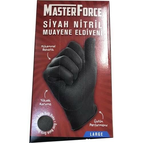 Master Force Siyah Kalın Nitril Muayene Eldiveni 50Li L