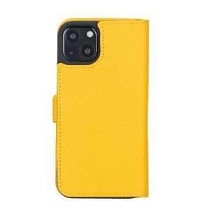 Apple iPhone 13 Uyumlu Deri Cüzdanlı Kılıf Limon Sarı