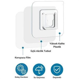 Eşya Sabitleme Askısı 10 Çift Şeffaf Çift Taraflı Yapışkanlı Geçmeli Klips