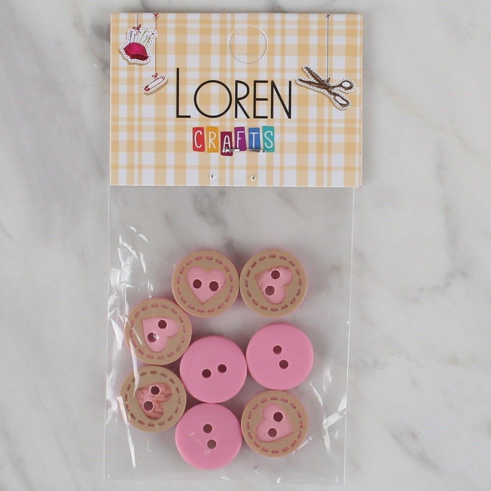 Loren Crafts 8 li Pembe Kalp Düğme - 328